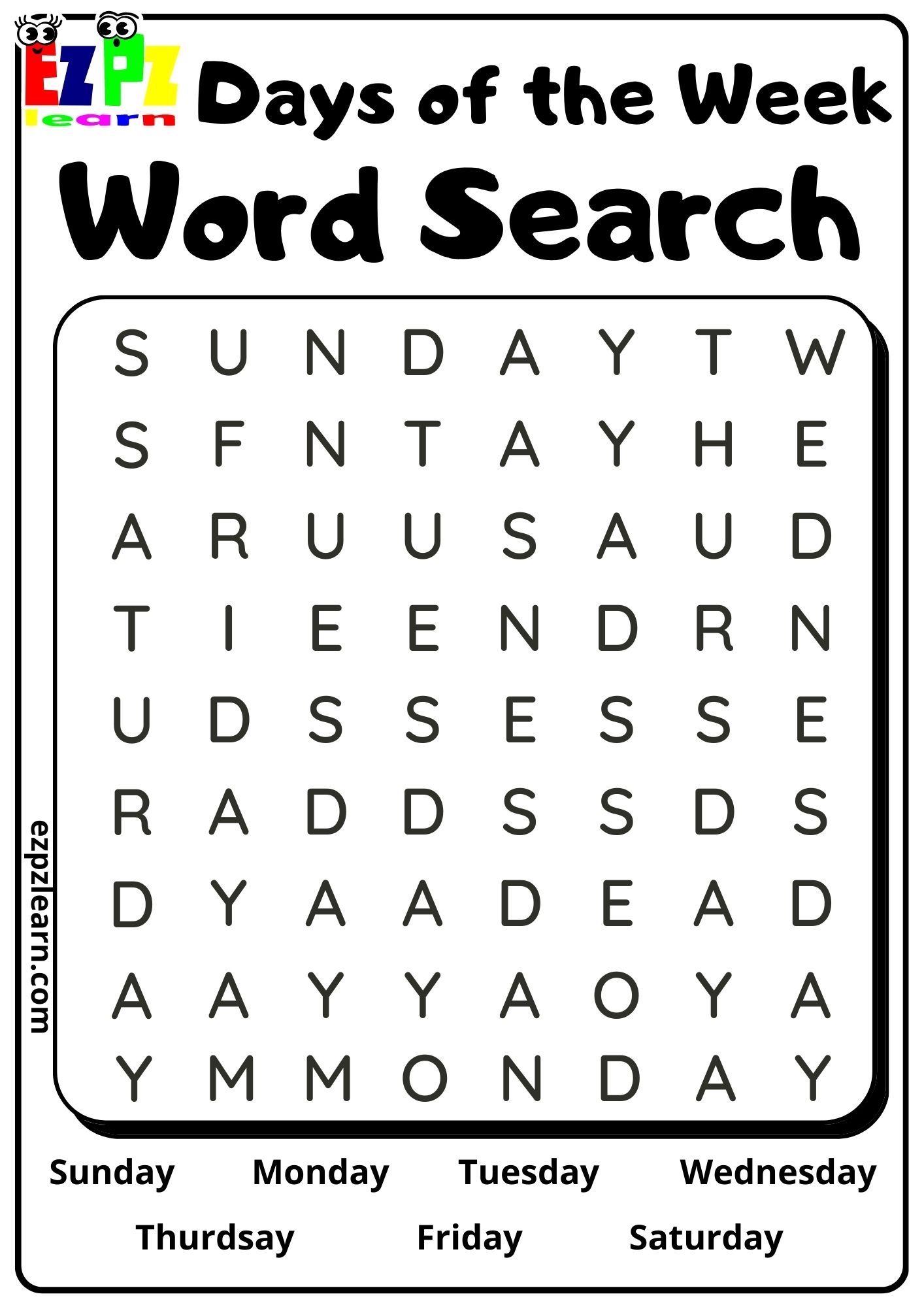 Word Search Days Of The Week Free PDF Download Ezpzlearn Word search days of the week free pdf download ezpzlearn
